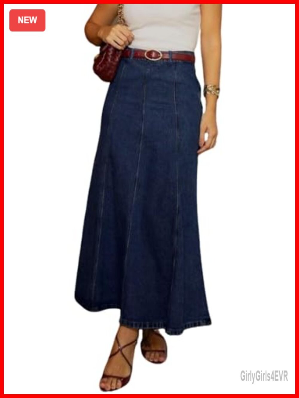 Stretchy High Waist Patchwork Denim Maxi Jean Skirt Flowy A-Line